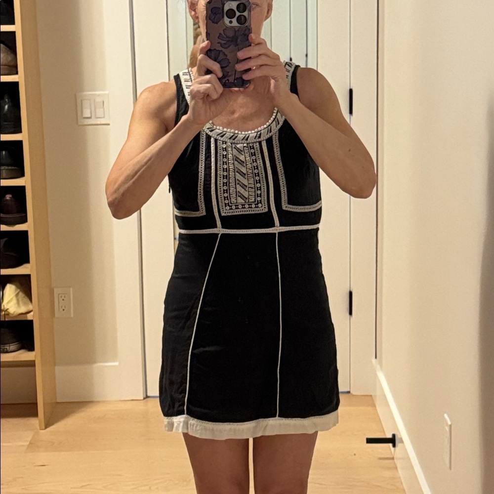 Vintage Free People Black and White Embroidered Dress XS